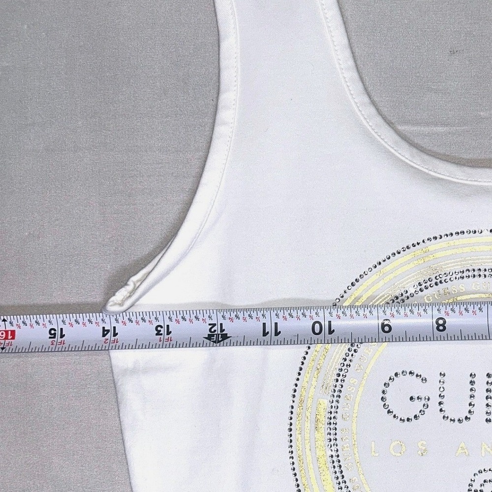 Guess Los Angeles Off White Rhinestone Logo Tank Top S Y2K-inspired - Picture 8 of 8